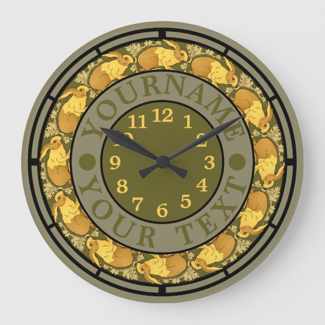 Vintage Art Nouveau Bunny Rabbits Frieze Large Clock (Front)