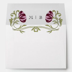 Vintage Art Nouveau Burgundy Pink Florals Wedding Envelope