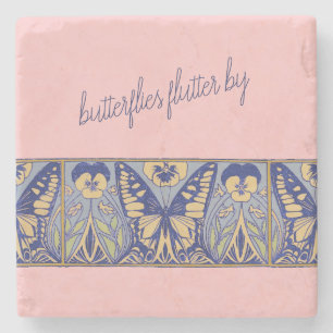 Vintage Art Nouveau Butterflies and Pansies Stone Coaster