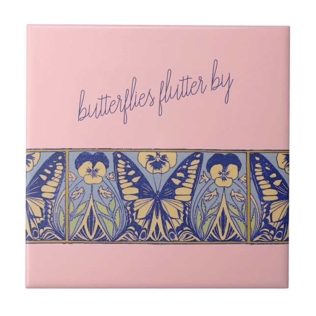 Vintage Art Nouveau Butterflies and Pansies  Tile (Front)