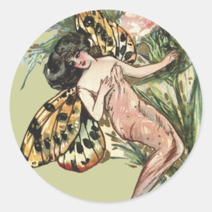 Vintage Art Nouveau Butterfly Fairy Classic Round Sticker