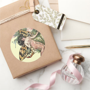 Vintage Art Nouveau Butterfly Fairy Classic Round Sticker