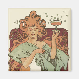 Vintage Art Nouveau by Mucha, Champagne Party Magnet