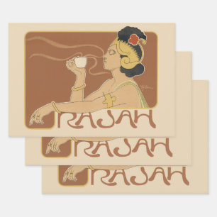 Vintage Art Nouveau Cafe Rajah, Lady with Coffee Wrapping Paper Sheet
