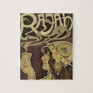 Vintage Art Nouveau Cafe Rajah, Woman Drinking Tea Jigsaw Puzzle
