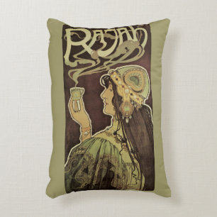 Vintage Art Nouveau Cafe Rajah, Woman with Coffee Accent Pillow
