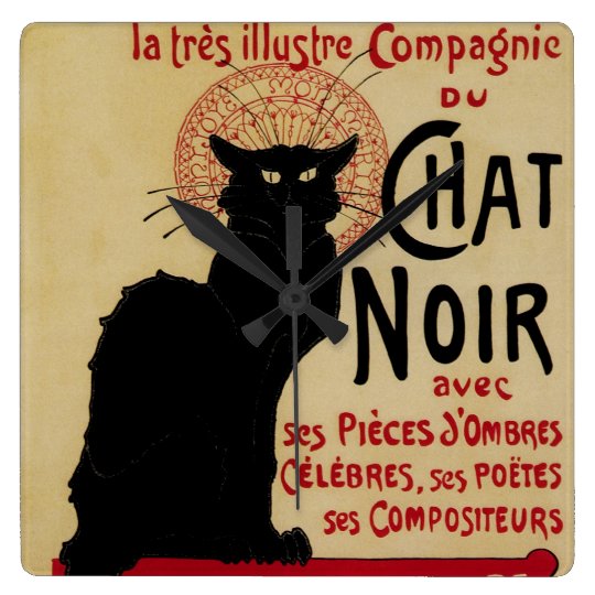 Vintage Art Nouveau Ce Soir Chat Noir Black Cat Square Wall Clock Zazzle Ca