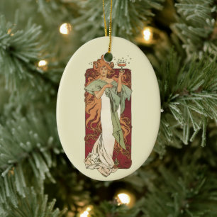 Vintage Art Nouveau, Champagne by Alphonse Mucha Ceramic Ornament