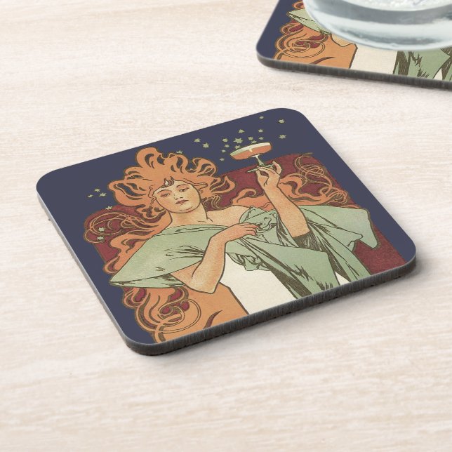 Vintage Art Nouveau, Champagne by Alphonse Mucha Coaster (Left Side)