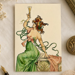 Vintage Art Nouveau Champagne Lady Illustration Card