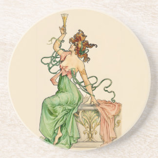 Vintage Art Nouveau Champagne Lady Illustration Coaster