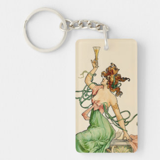 Vintage Art Nouveau Champagne Lady Illustration Keychain