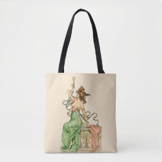 Vintage Art Nouveau Champagne Lady Illustration Tote Bag