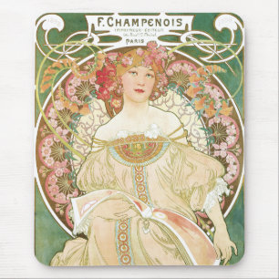 Vintage Art Nouveau, Champenois by Alphonse Mucha Mouse Pad