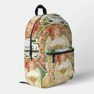 Vintage Art Nouveau, Champenois by Alphonse Mucha Printed Backpack