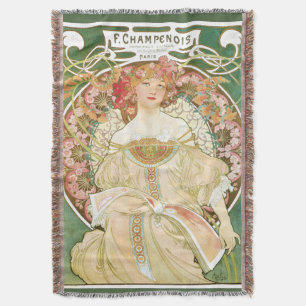 Vintage Art Nouveau, Champenois by Alphonse Mucha Throw Blanket