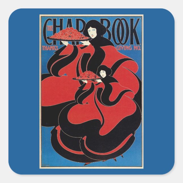 Vintage Art Nouveau Chap Book Thanksgiving Square Sticker (Front)