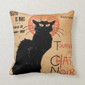 Vintage Art Nouveau Chat Noir Throw Pillow