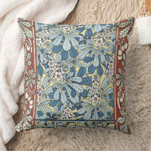 Vintage Art Nouveau Chestnut Floral Pattern Throw Pillow