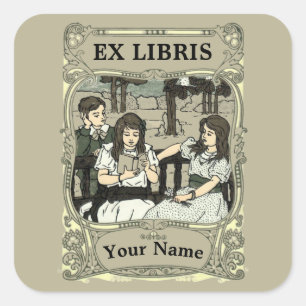 Vintage Art Nouveau Children Ex Libris Template Square Sticker