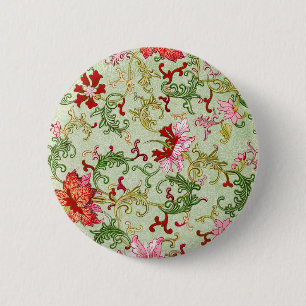 Vintage Art Nouveau Chinese Floral Chinoiserie 2 Inch Round Button