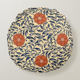 Vintage Art Nouveau Chinese Peony Floral Pattern Round Pillow