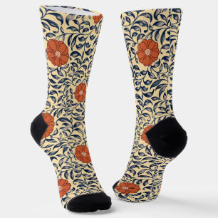 Vintage Art Nouveau Chinese Peony Floral Pattern Socks