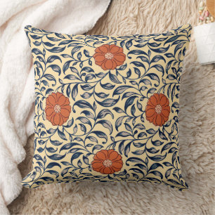 Vintage Art Nouveau Chinese Peony Floral Pattern Throw Pillow