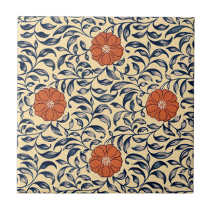 Vintage Art Nouveau Chinese Peony Floral Pattern Tile