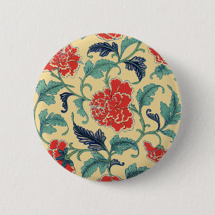 Vintage Art Nouveau Chinese Red Floral Chinoiserie 2 Inch Round Button