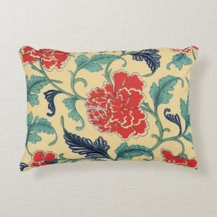 Vintage Art Nouveau Chinese Red Floral Chinoiserie Accent Pillow