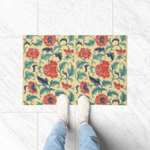 Vintage Art Nouveau Chinese Red Floral Chinoiserie Doormat