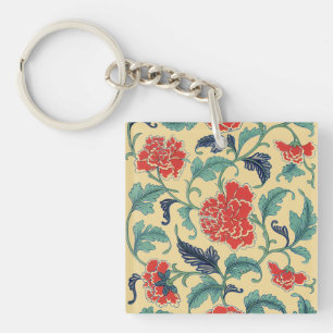Vintage Art Nouveau Chinese Red Floral Chinoiserie Keychain