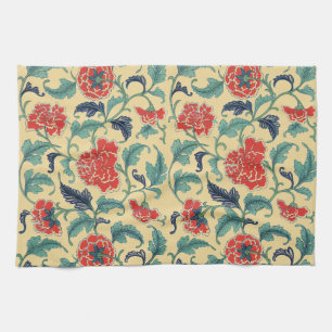 Vintage Art Nouveau Chinese Red Floral Chinoiserie Kitchen Towel