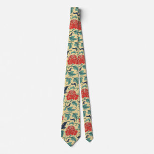 Vintage Art Nouveau Chinese Red Floral Chinoiserie Tie