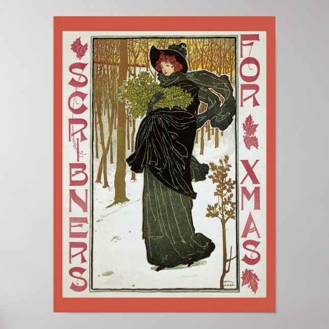 Vintage art nouveau christmas magazine holiday poster (Front)