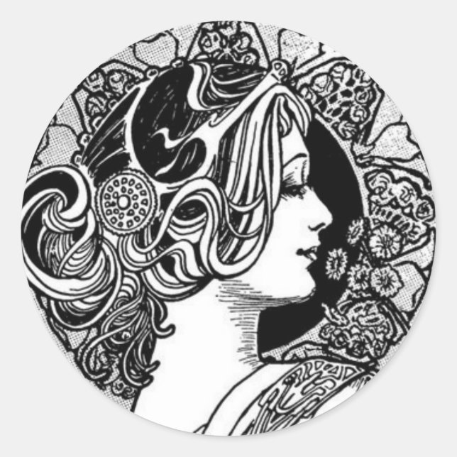Vintage Art Nouveau Classic Round Sticker (Front)