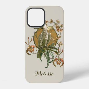 Vintage Art Nouveau, Cockatoo Bird, Orchid Flowers iPhone 12 Case