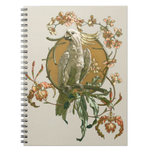 Vintage Art Nouveau, Cockatoo Bird, Orchid Flowers Notebook
