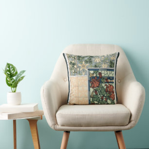 Vintage Art Nouveau, Columbine Aquilegia Flowers Throw Pillow