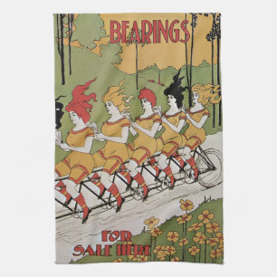 Vintage Art Nouveau Cover, Bearings Tandem Bicycle Kitchen Towel