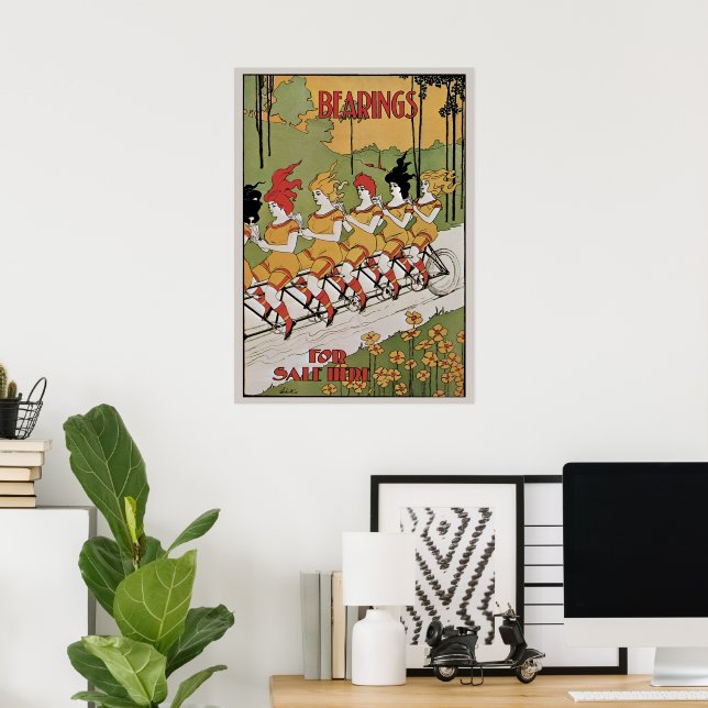 Vintage Art Nouveau Cover, Bearings Tandem Bicycle Poster (Home Office)