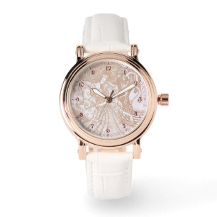 Vintage Art Nouveau Cream Floral Woman & Swans Watch