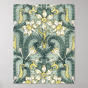 Vintage Art Nouveau Daffodil Narcissus Flowers Poster