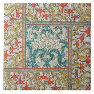 Vintage Art Nouveau Daffodil Pattern Verneuil Tile