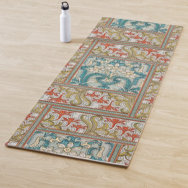 Vintage Art Nouveau Daffodil Pattern Verneuil Yoga Mat (In Situ)
