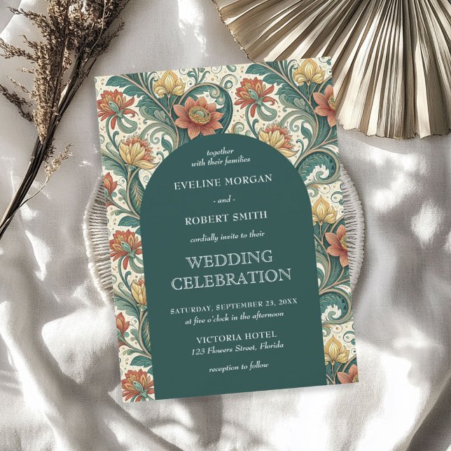 Vintage Art Nouveau dark green terracotta wedding Invitation (Vintage Art Nouveau dark green terracotta wedding Invitation)