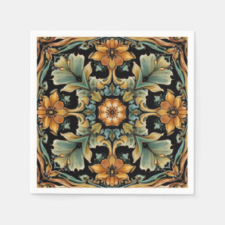 Vintage Art Nouveau Deco Majolica Floral Craftsman Napkin