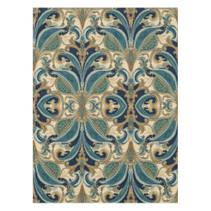 Vintage Art Nouveau Deco Majolica Floral Craftsman Tablecloth