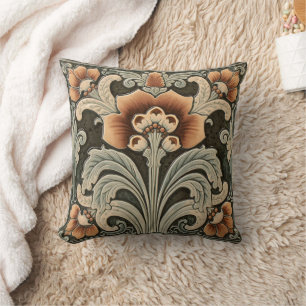 Vintage Art Nouveau Deco Majolica Floral Craftsman Throw Pillow